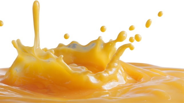 A dynamic close-up of orange juice splashing and rippling. Isolated on a light grey background, it conveys freshness and energy, perfect for beverage promotions.