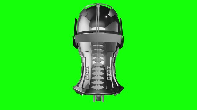 3D futuristic robotic head rotation (green screen)