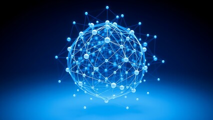 Futuristic blue and white spherical structure with interconnected nodes, symbolizing networks.