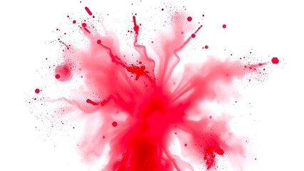 Naklejka premium A burst of bright red Holi powder frozen in motion, creating a vivid and energetic display on a pure white background.