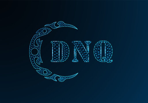 Low poly letter logo DNQ design. DNQ letter logo low poly vector design on blue color gradient background. DNQ logo low poly design