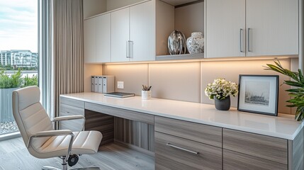 Fototapeta premium Modern, light-filled home office with a view