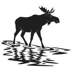 Moose in shallow river silhouette