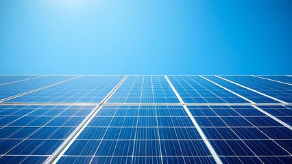 Solar panels under a clear blue sky, representing clean energy and sustainability.
