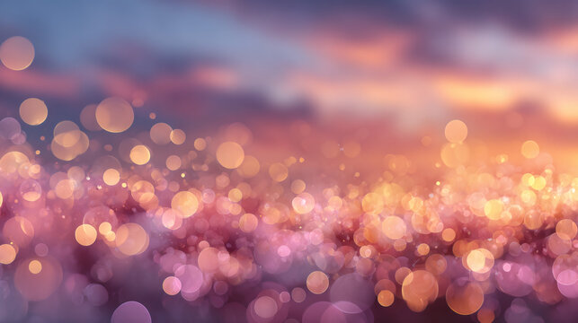 Abstract background with glowing bokeh lights. Dynamic particle effect. Festive celebration or romantic event concept for invitation.