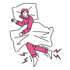 むずむず脚症候群で眠れない若い女性