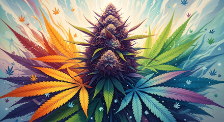 Vibrant Cannabis Leaf Mandala with Rainbow Colors marijuana