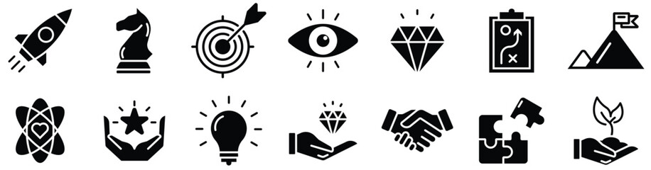 Company Mission, Planning, and Growth Outline Icon Pack	