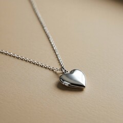 a sterling silver heart-shaped locket necklace and a matching bracelet on a textured, light-colored background. The jewelry is arranged neatly, creating a clean, sophisticated, and fashionable composi