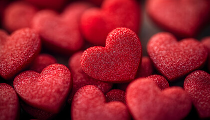 Obraz premium A group of small red hearts arranged together in a cluster, great for romantic occasions or Valentine's Day themed projects