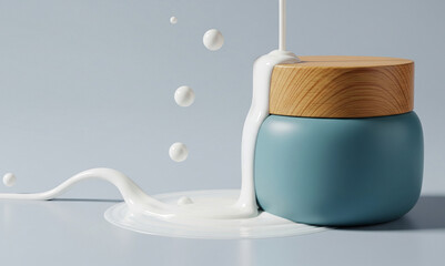 Natural Skincare Product Photography: Matte Sea-Blue Jar with Wooden Lid