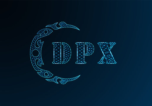 Low poly letter logo DPX design. DPX letter logo low poly vector design on blue color gradient background. DPX logo low poly design