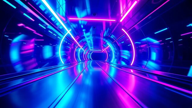Abstract blue motion tunnel background with glowing light and speed effect