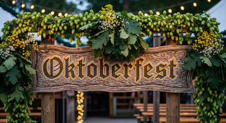 Realistic Oktoberfest festival still life featuring traditional Bavarian details, rustic wooden textures, and autumn festive setup for celebration concept