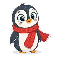 Obraz premium Cute cartoon penguin character on transparent background for winter illustrations, children’s books, festive posters and educational designs