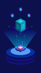 Fototapeta premium Abstract futuristic isometric illustration of data processing and network connections