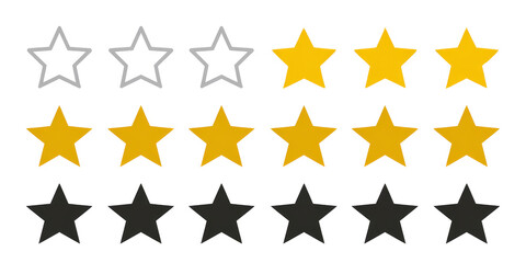 A representation of three rows of stars with varying ratings on a white background image view on transparent background