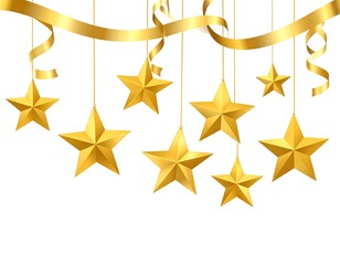 Gold stars hanging on ribbons