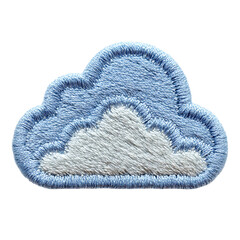 Blue and white embroidered cloud patch isolated