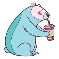 Cartoon Bear Drinking from a Cup with a Straw animal