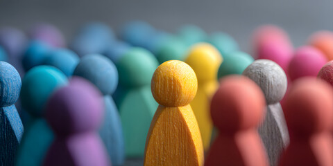 Diversity, inclusion, bullying and harassment. A person of a different colour who is isolated from the rest of the group, feeling different. DEI. Or a leader in front of their team.