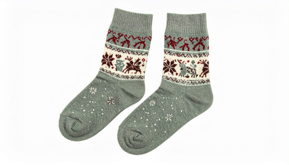 Comfortable and stylish socks featuring reindeer and snowflake motifs, perfect for cold weather and holiday celebrations.