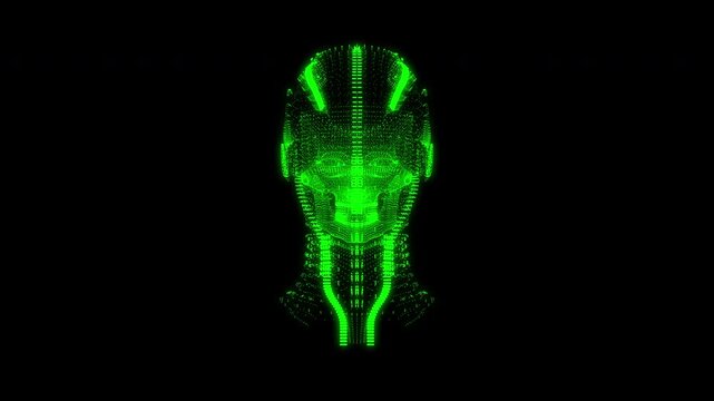 3d matrix illustration of a robot skull