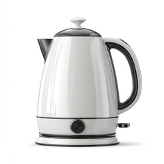 Sleek white electric kettle with black accents on isolated background