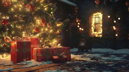Christmas presents under a twinkling tree, waiting to be opened 