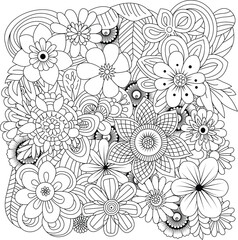 Intricate floral design black and white coloring page for creative relaxation and artistic expression white background