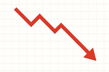 Red arrow trending downward showing decline on a light grid background visual representation.