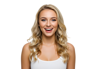 Surprised Young Woman Blonde Hair White Background isolated on transparent background