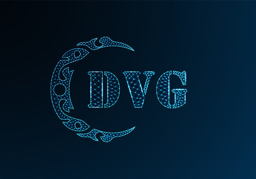 Low poly letter logo DVG design. DVG letter logo low poly vector design on blue color gradient background. DVG logo low poly design