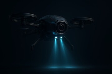 Naklejka premium A black high tech futuristic drown with high quality cammera and blue neon light 