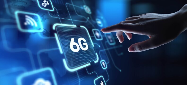 6G Future Connectivity Solutions, projection on a virtual screen, Business and Technology Concept.