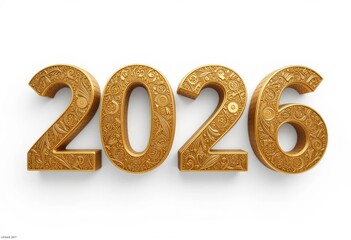 Abstract golden 3D 2026 isolated on white background - Happy New Year 2026