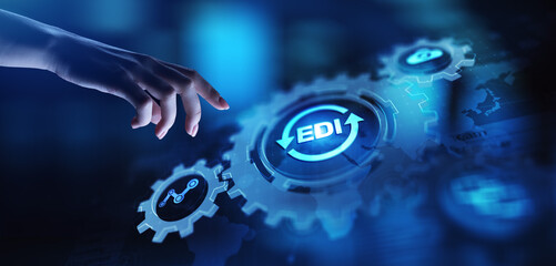EDI Electronic Data Interchange System Visualization on Virtual screen.