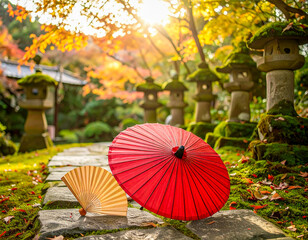 Umbrella and Fan in Autumn Colors