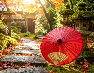 Traditional Items in Autumn Japanese Garden