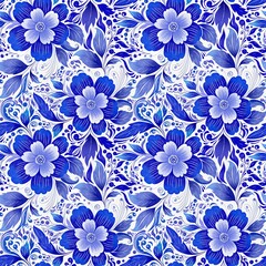 seamless pattern with blue flowers