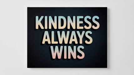 Obraz premium A motivational sign with the words kindness always wins in gradient letters on a black background, conveying a message of positivity, inspiration, and the enduring power of kindness isolated on white