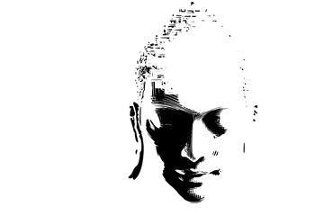Abstract Buddhism face portrait art black white