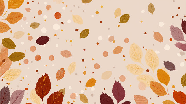 Illustrated autumnal leaves and dots in a pastel setting are perfect for fall themed designs like posters, invitations, and social media graphics.