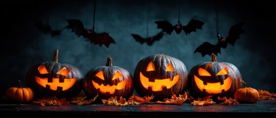 The illuminated jack-o'-lanterns creating a festive Halloween atmosphere.
