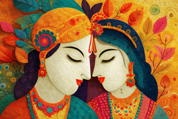 Obraz premium Beautiful Traditional Radha Krishna Matt Textured UV Art Print For Home Decor