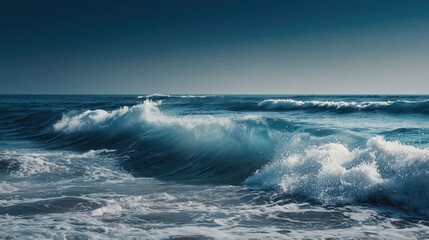 Abstract ocean waves with dynamic blue gradients and organic fluid shapes, perfect for commercial design spaces and creative backgrounds.