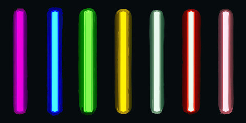 Assortment of colorful glowing light sticks on black