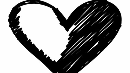 Black Scribbled Heart Shape on White love symbol