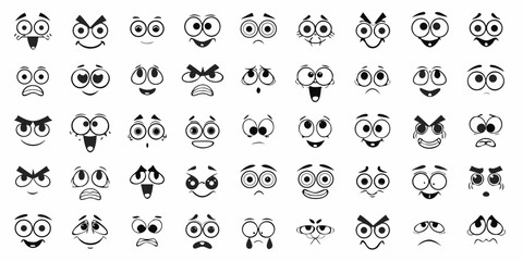Collection of Cartoon Face Emoticons with Various Expressions