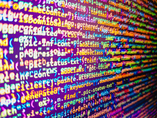 Data optimization,  HTML code on the screen editor, dark screen,  Computer interface,  Data processing center,  Python code computer screen,  PHP code abstract technology background